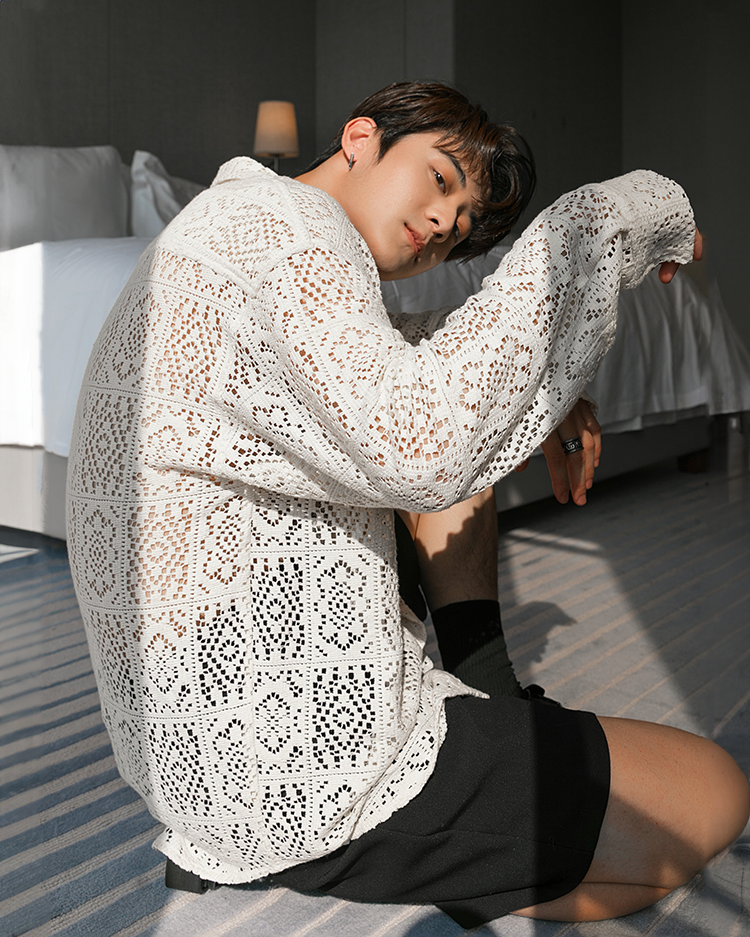 Hollow Textured Pattern Long Sleeve Shirt