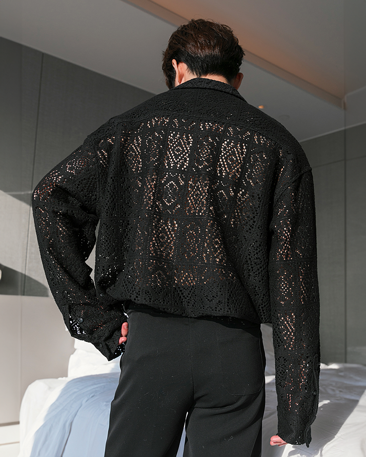 Hollow Textured Pattern Long Sleeve Shirt