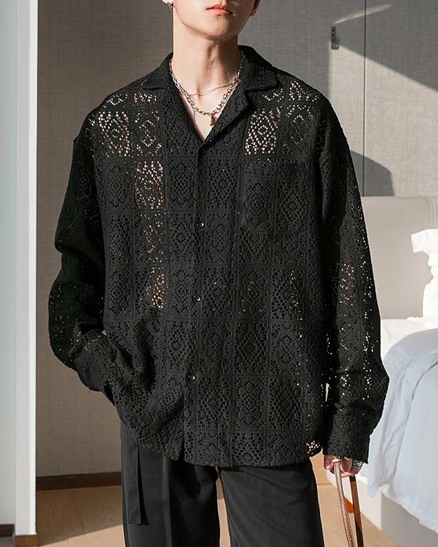 Hollow Textured Pattern Long Sleeve Shirt