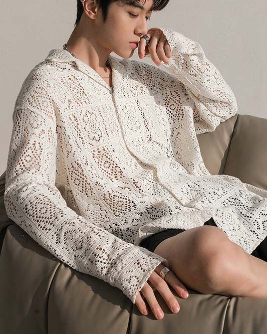 Hollow Textured Pattern Long Sleeve Shirt