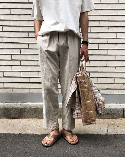 Linen Elastic Drawstring Casual Pants