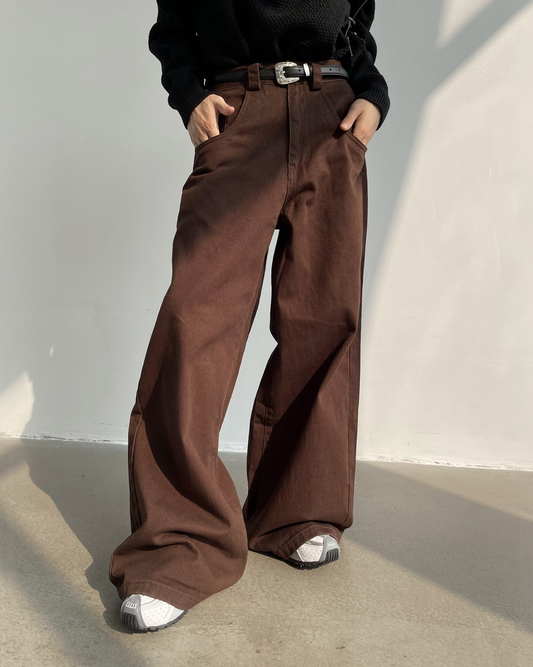 Washed Wide-Leg Mopping Trousers