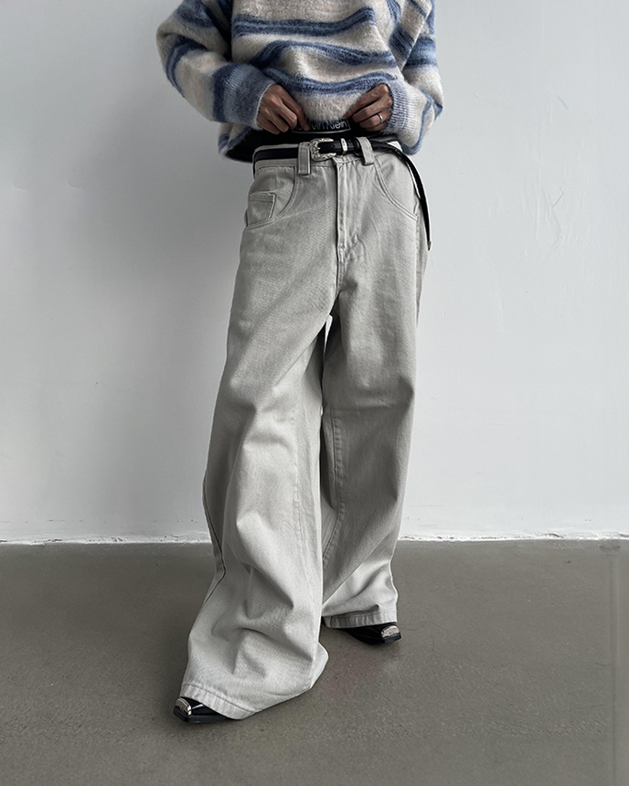 Washed Wide-Leg Mopping Trousers